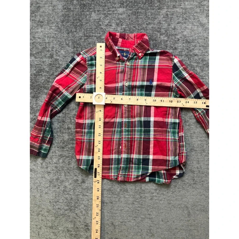 Ralph Lauren Flannel Shirt Boys 5 Multicolor Tartan Plaid Pony Logo Button Down‎